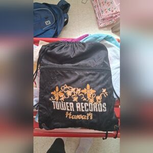 Tower Records Hawaii Black Drawstring Bag RARE Vintage